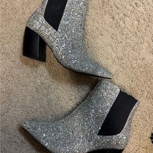 Lulus Glitter Silver Ankle Boots